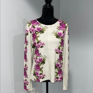 Vintage Talbots silk camel hair blend cardigan floral pattern size XL NEW